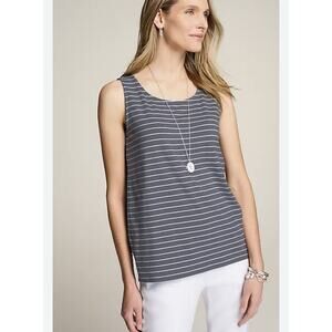 NWT J. Jill Pima Stretch Knit Tank Grayish Blue White Stripe Sleeveless Top XS